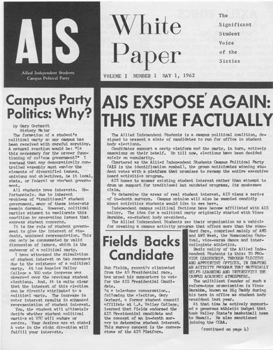 "White Paper," Vol. 1, No. 1, May 1, 1962