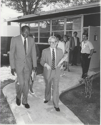 Los Angeles Mayor Tom Bradley and National Center on Deafness (NCOD) Director Herb Larson at California State University, Northridge, 1988