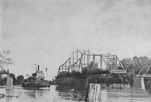 Riverboat going through the opened Colusa Drawbridge