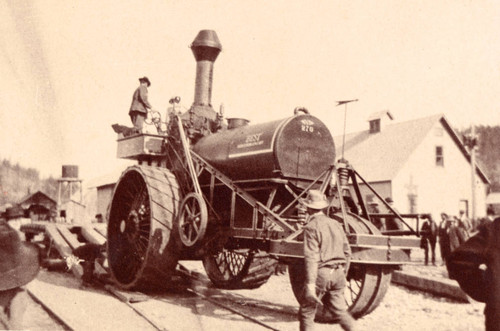 Steam Engine in lumber yard