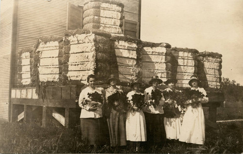 Cotton bales and women