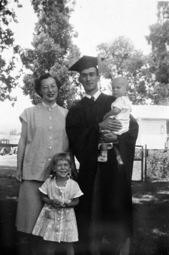 Portrait of graduate and family at Chico State Vet's Village