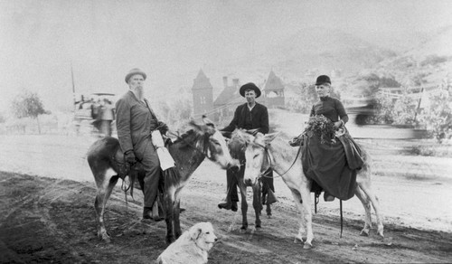 Annie and John Bidwell riding burros