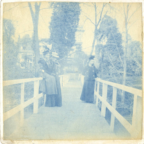 Women on a Footbridge to Bidwell Mansion