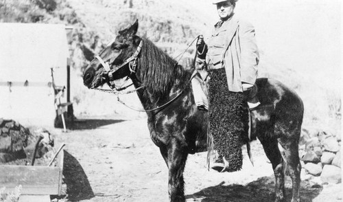 Railroad construction worker on horse