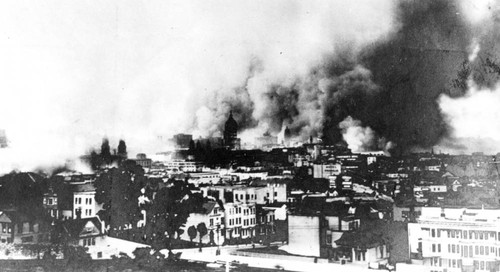 Smoke Billowing Above Buildings after 1906 San Francisco Earthquake and Fire