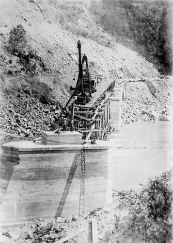 Construction of railroad bridge in Feather River Canyon