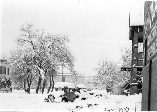 Red Bluff downtown snow scene