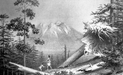 Illustrated Indians Looking at Mt. Shasta