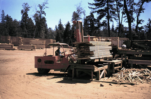 Placing lumber on the automatic stacker--Soper-Wheeler Company