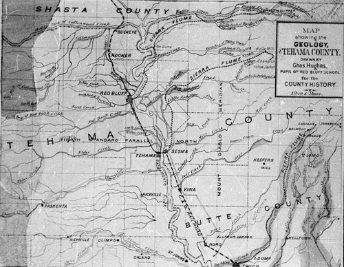 Tehama County Map showing flumes