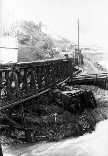 Derailed Engine on Trestle Track