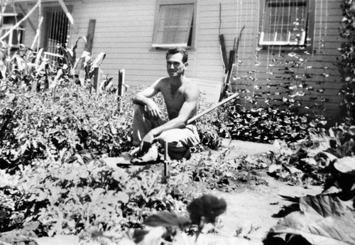 Man in vegetable garden at Chico State Vet's Village