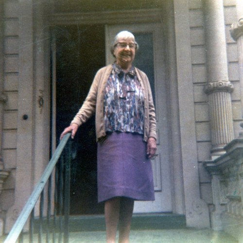 Angeline Stansbury on Porch at Stansbury House