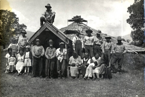 Group of people in front of round house