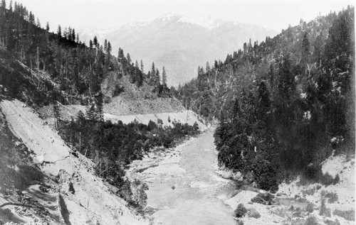 Railroad construction in Feather River Canyon