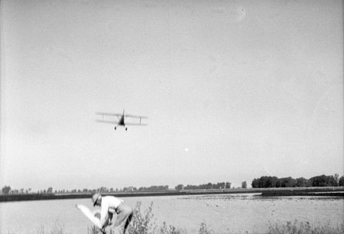 Seeding rice field by plane