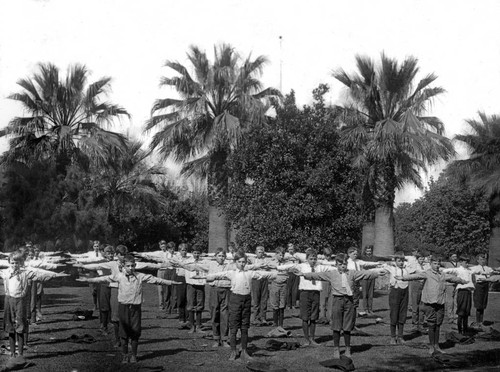 Boys exercising at the Chico Normal Training School