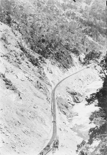 Railroad track construction in Feather River Canyon