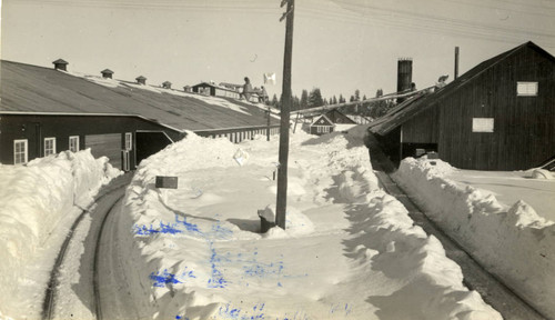 McCloud Lumber Company buildings in snow