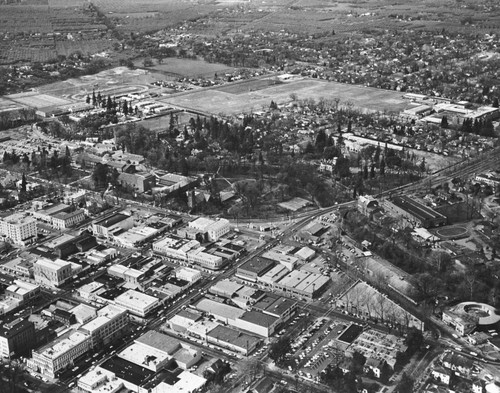 Aerial View of Chico State College and downtown Chico