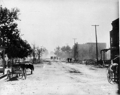 Yuba City Street Scene, after fire destroys downtown