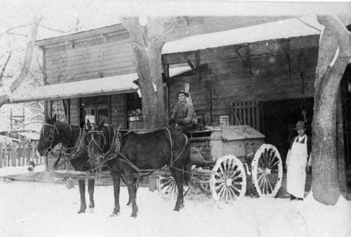 Meat wagon in front of Foster Butcher shop