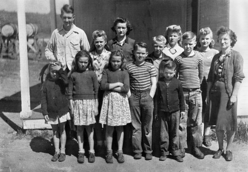 Students and teacher at Clear Creek School