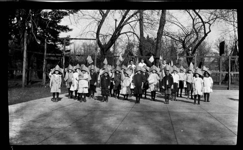 School Children in Paper Hats