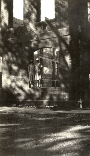 Young ladies and the remains of the Chico Normal School