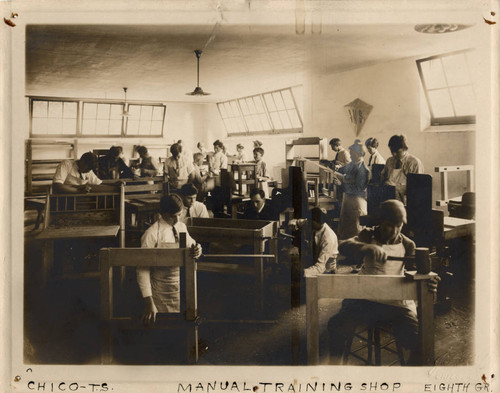 Wood shop class, Chico Training School