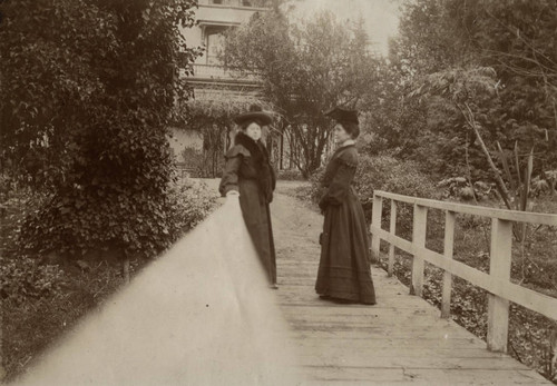 Two Women on Bridge to Bidwell Mansion