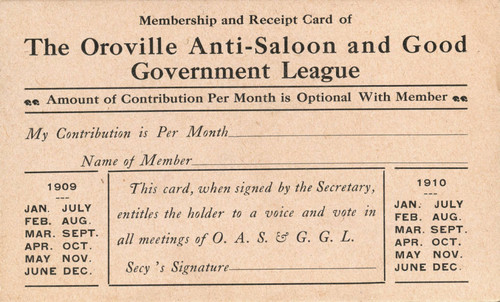 Oroville Anti-Saloon Card