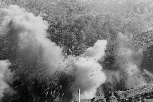 One of the first blasts, Shasta Dam construction