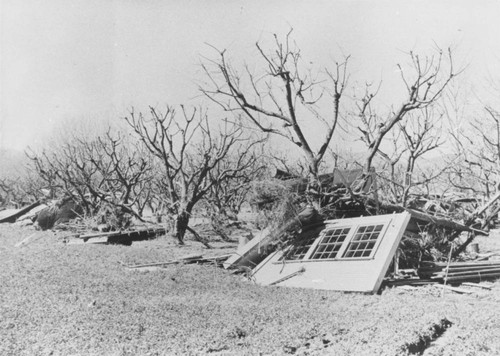 Flood damage below Shasta Dam construction site