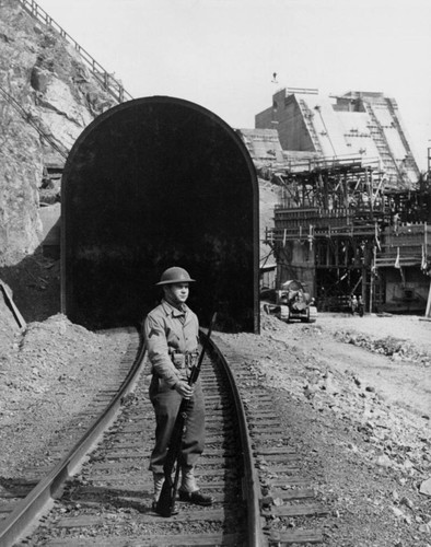 Guarding the diversion tunnel at Shasta Dam site