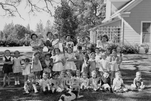 Children at daily vacation bible school during construction of Shasta Dam