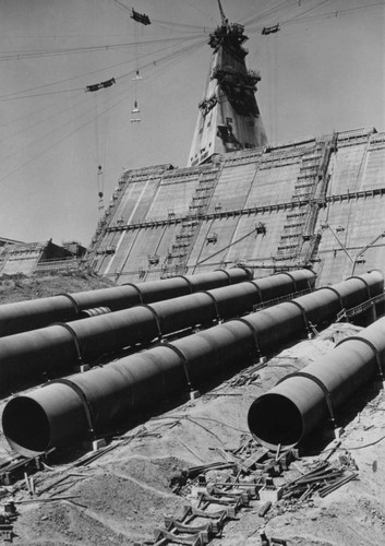 Penstocks at Shasta Dam during construction