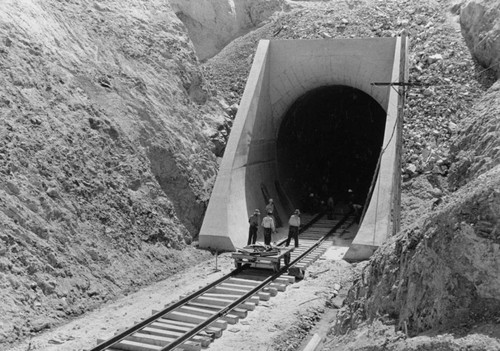 Track laying, North Portal, Shasta Dam construction