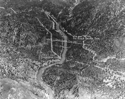 Bridge site for Pit River Bridge, Shasta Dam construction