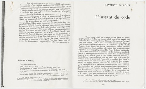 L'instant du code, by Raymond Bellour (Apparatus)