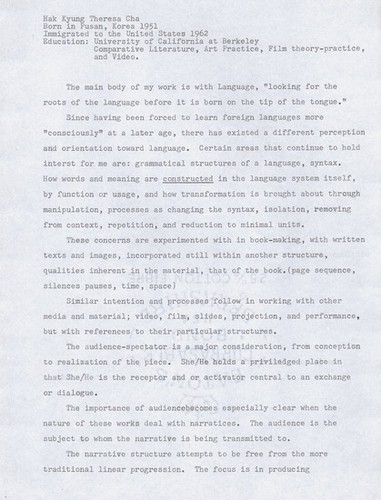 Artist's Statement / Summary of Work