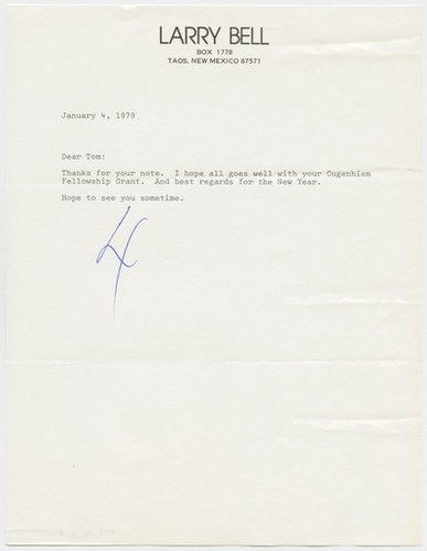 Letter to Tom Marioni from Larry Bell (Correspondence 1979)