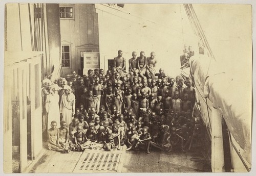 Slaves on deck of H.M.S. London, Zanzibar 1870