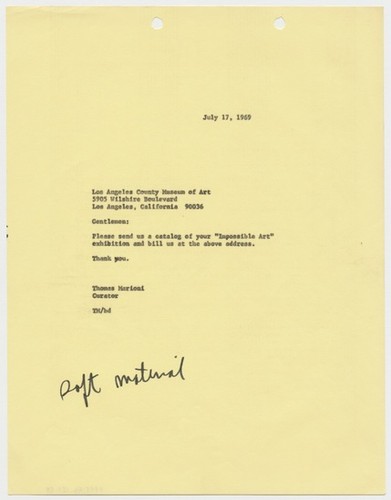 Letter to Los Angeles County Museum of Art from Tom Marioni (The Return ...