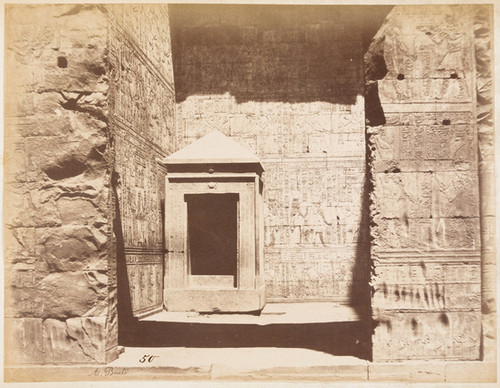 50. [Tabernacle monolithic with hieroglyphics; cell walls of the temple of Edfu with bas-reliefs and hieroglyphics.]