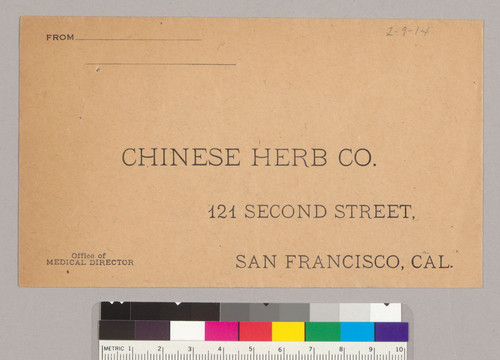 [Business envelope for Chinese Herb Co., 121 Second Street, San Francisco, Cal.]