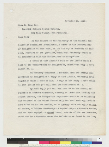 Letter to Li Yung Yew from Cook