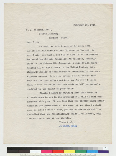 Letter to S.J. Osborne from Cook