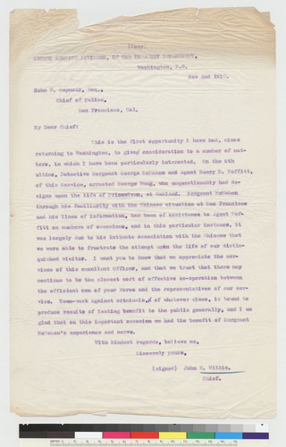 Correspondence re. arrest of George Fung for attempted murder of Prince Zai Xun